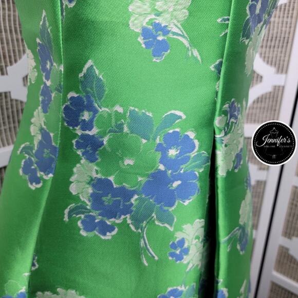 Sara Campbell NWT Green Floral Jacquard A-Line w/Front Box Pleat Dress Size 4 - Picture 7 of 13